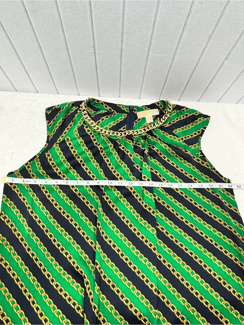 Michael Michael Chain Neck Sleeveless Blouse Green Black Gold Size L